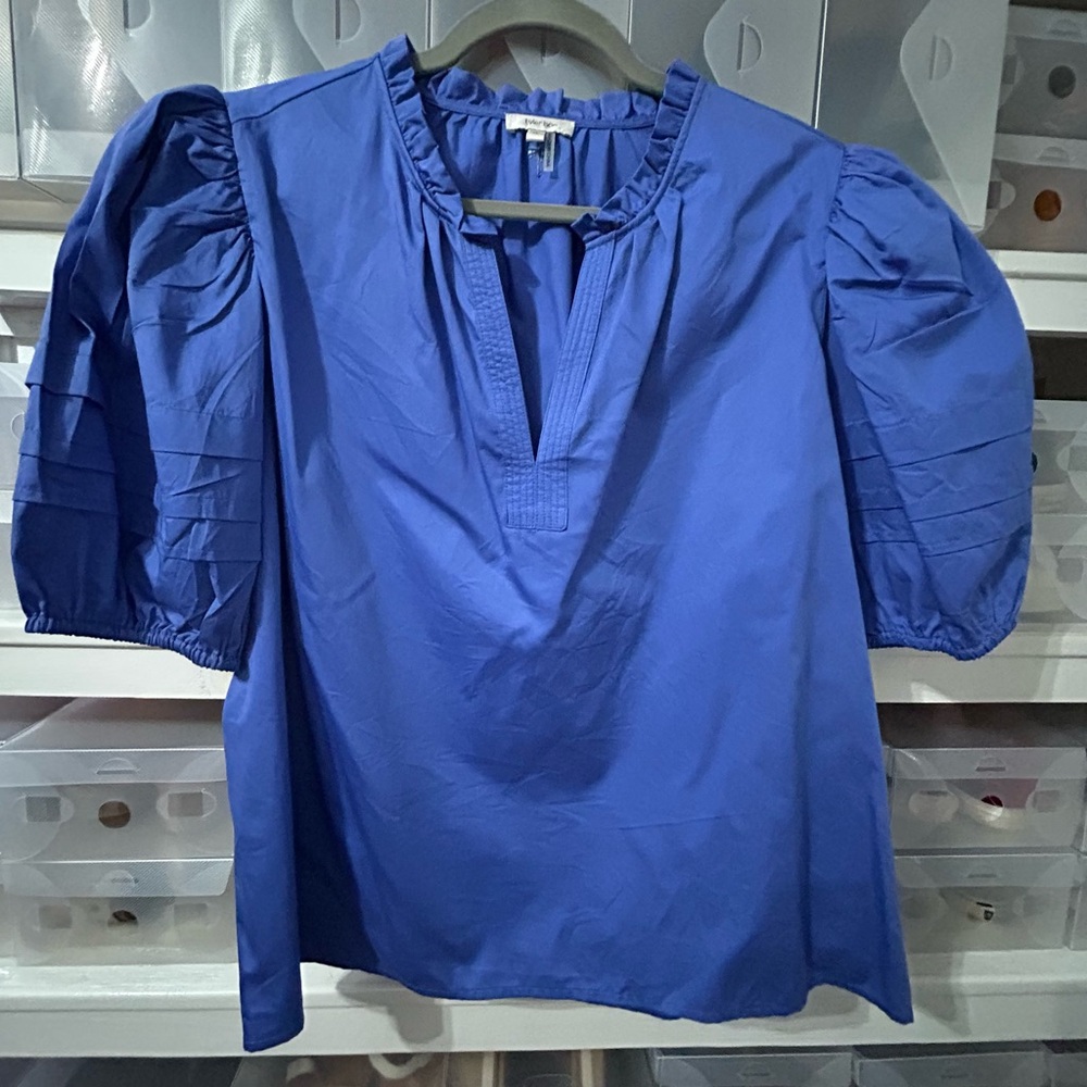 Tyler Boe Royal Blue Blouse with Puff Sleeves